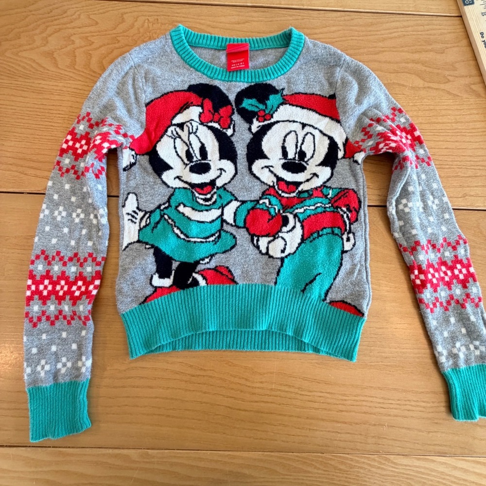 Disney Christmas Sweater Kids XS 4-5 Mickey Minnie Mouse Holiday Fair Isle